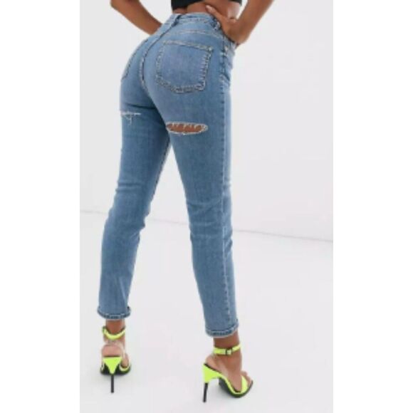 New ASOS Farleigh High Waist Slim Mom Jeans with Bum Rips Women's Size 30 - Picture 8 of 10